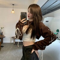 Brown Lace Up Crop Top - Thumbnail 3