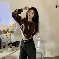 Brown Lace Up Crop Top - Thumbnail 4