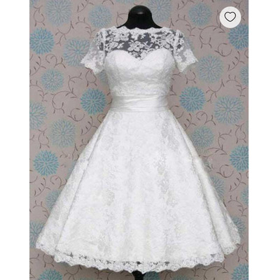 Vintage wedding dresses bridal gown knee length with short sleeves - Thumbnail 1