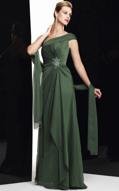 Sage Green Pleat Chiffon Mother of Bride/Groom Dresses With Diamond Decoration Summer Wedding Evening Party Gown For Women