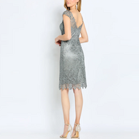 Elegant V-neck Cap Sleeves Knee Length Lace Mother Of Bride / Groom Gown Wedding Prom Evening Dress For Women - Thumbnail 1