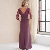 Elegant 3/4 Sleeves Floor Length Appliques Lace Mother Of Bride/ Groom Gown For Wedding Party Beaded Chiffon Evening Prom Dress - Thumbnail 1