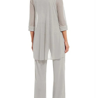 Two Piece Pantsuit Mother of the Bride/Groom Dress Elegant Scoop Neck Floor Length Chiffon Lace Sleeveless with Beading Ruffles - Thumbnail 1