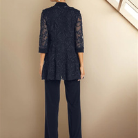 Pantsuit 3 Piece Suit Mother of the Bride /Groom Dress Elegant Wrap Included Jewel Neck Chiffon Lace Sleeveless with Appliques - Thumbnail 1