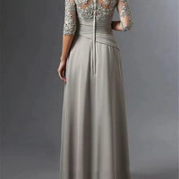 Sheath Mother of the Bride/Groom Dress Elegant Square Neck Floor Length Chiffon Lace Half Sleeve with Ruching Wedding Guest Dresses - Thumbnail 1