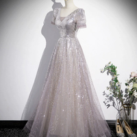 Shiny Tulle Sequins Long A-Line Prom Dress - Thumbnail 2