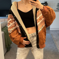 BOHO TRIBAL FLEECE JACKET IN BROWN - Thumbnail 4