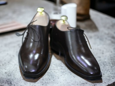 Dark Brown Color Pure Handmade Leather Side Lace Up Style Men's Formal Designer Shoes