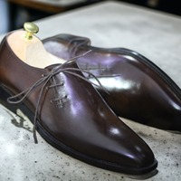 Dark Brown Color Pure Handmade Leather Side Lace Up Style Men's Formal Designer Shoes - Thumbnail 1
