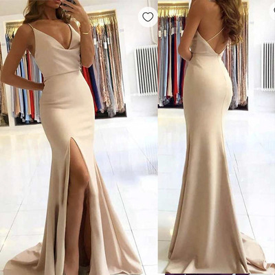 Champagne prom dresses sheath criss cross back - Thumbnail 1