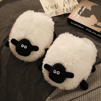 Free shipping fluffy lamb sheep slippers - Thumbnail 3