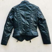 Women’s Stylish Studded Punk Style Black Leather Jacket - Thumbnail 1