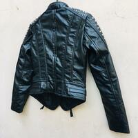 Women’s Stylish Studded Punk Style Black Leather Jacket - Thumbnail 2
