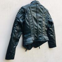 Women’s Stylish Studded Punk Style Black Leather Jacket - Thumbnail 3