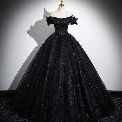 Black tulle long prom dress - Thumbnail 1