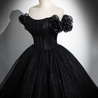 Black Tulle Long Prom Dress - Thumbnail 1