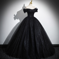 Black Tulle Long Prom Dress - Thumbnail 3