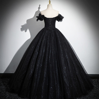 Black Tulle Long Prom Dress - Thumbnail 4