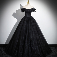 Black Tulle Long Prom Dress - Thumbnail 5