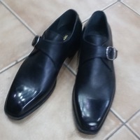 Black Calf Genuine Leather Single Monk Strap Dress Shoes - Thumbnail 2