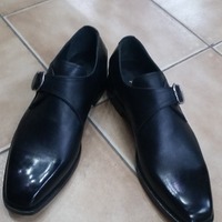 Black Calf Genuine Leather Single Monk Strap Dress Shoes - Thumbnail 3