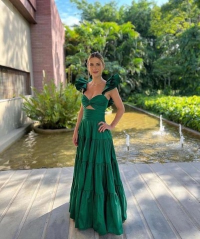 Straps Green Prom Dresses Evening Gown
