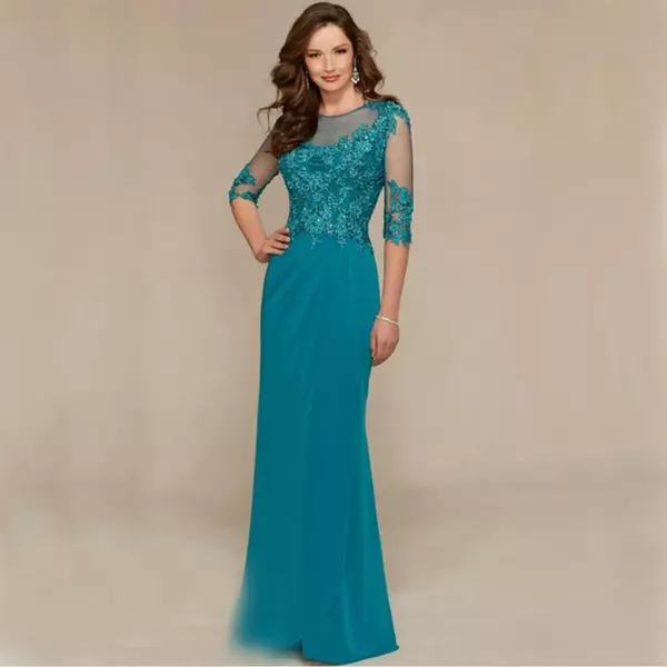  Half Sleeves Mother Of The Bride Dress Lace A-Line Party Formal Weddings Groom Godmother Dresses With Beaded Plus Size