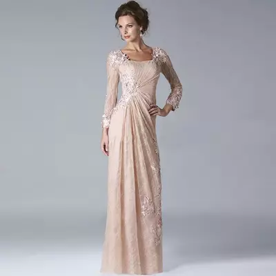  modern mother of the bride/groom dresses square neck full sleeve lace appliques evening party dress for mother of groom