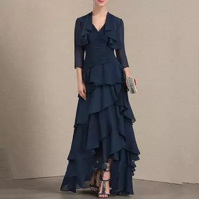 Chiffon mother of the bride /groom dresses elegant groom mom layered coat formal wedding guests