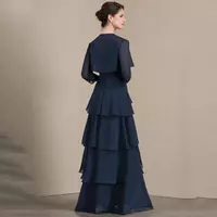 Chiffon Mother of the Bride /Groom Dresses Elegant Groom Mom Layered Coat Formal Wedding Guests - Thumbnail 2