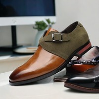 Two Tone Color Double Monk Style Men's Handmade Leather Suede Classic and Luxury Shoes - Thumbnail 2