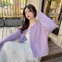 Purple Single Breasted Pocket Loose Cardigan  - Thumbnail 2