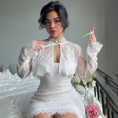 2PCS Lace Trim Bodycon Dress + Cardigan 