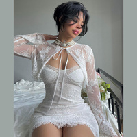 2PCS Lace Trim Bodycon Dress + Cardigan  - Thumbnail 1