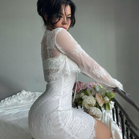 2PCS Lace Trim Bodycon Dress + Cardigan  - Thumbnail 4