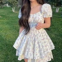 Floral Print Square Neck Puff Sleeve Dress  - Thumbnail 1