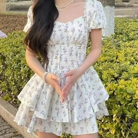 Floral Print Square Neck Puff Sleeve Dress  - Thumbnail 3