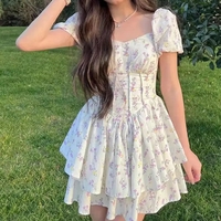 Floral Print Square Neck Puff Sleeve Dress  - Thumbnail 5