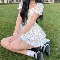 Floral Print Square Neck Puff Sleeve Dress  - Thumbnail 7