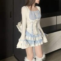 2PCS Blue Japanese Blouse + Vintage Mini Skirt  - Thumbnail 2