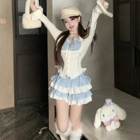 2PCS Blue Japanese Blouse + Vintage Mini Skirt  - Thumbnail 6