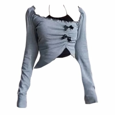 2pcs halter top + long sleeve crop top - Thumbnail 1