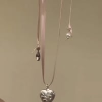 Pink Heart Pendant Rope Tied Necklace  - Thumbnail 3