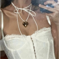 Black Velvet Big Heart Pendant Choker Necklace  - Thumbnail 1