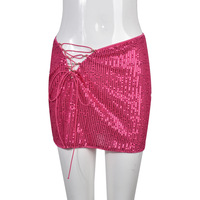 Pink Sequin Lace Up Mini Skirt  - Thumbnail 6