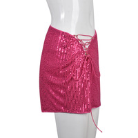 Pink Sequin Lace Up Mini Skirt  - Thumbnail 7