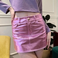 Pink Metalic Pocket Mini Skirt  - Thumbnail 2