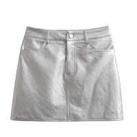 Silver Metalic Pocket Mini Skirt  - Thumbnail 5