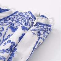 Blue Flower Embroidery Pleated Mini Skirt  - Thumbnail 3