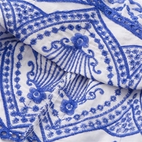 Blue Flower Embroidery Pleated Mini Skirt  - Thumbnail 5